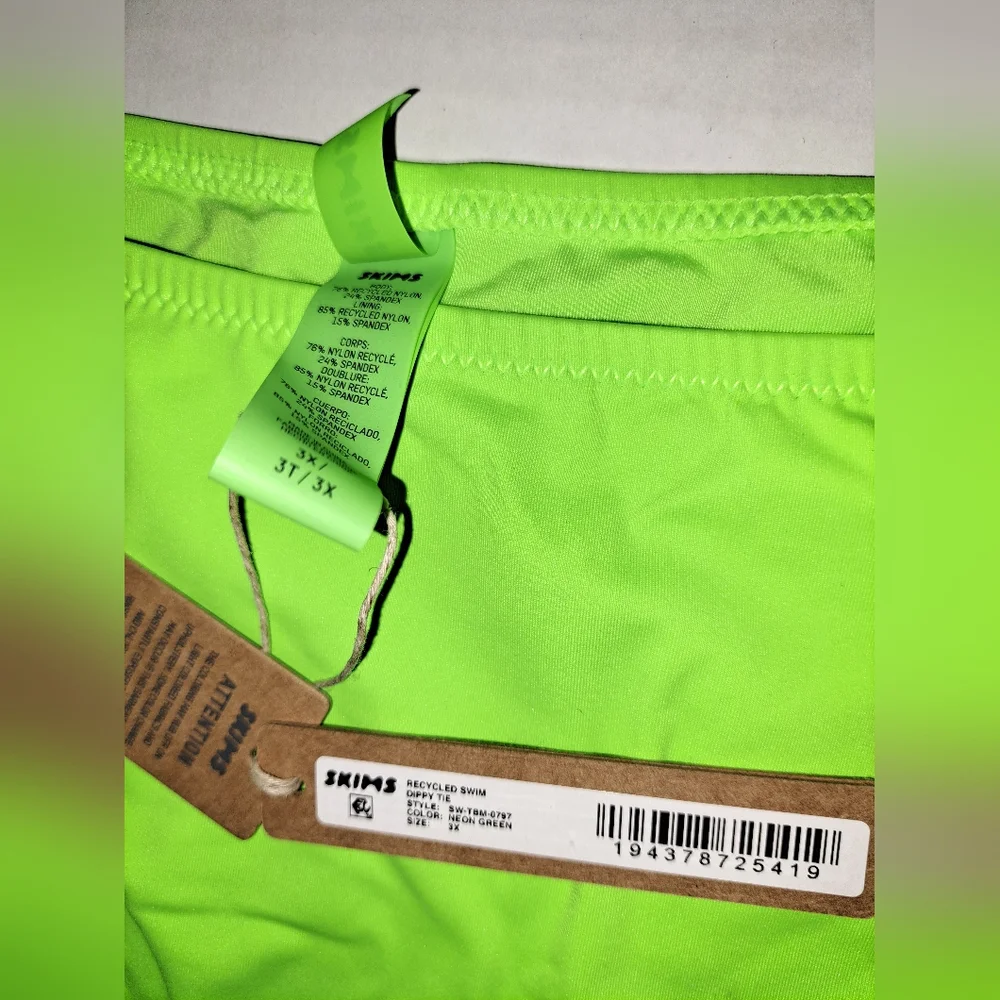 ❤️NWT SKIMS 2 Piece Swim T Shirt Top Dippy tie String Bikini Set NEON GREEN 3X